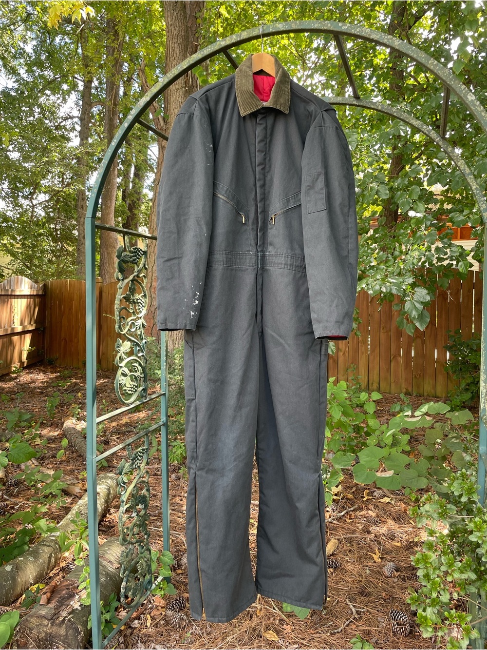 Walls Black Full-Length Men's Insulated Coverall, Corduroy Collar, Red Lining